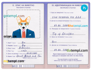 FREE editable template, North Macedonia dog (animal, pet) passport PSD template, fully editable