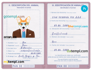FREE editable template, Panama dog (animal, pet) passport PSD template, completely editable