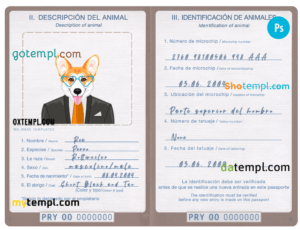 FREE editable template, Paraguay dog (animal, pet) passport PSD template, fully editable