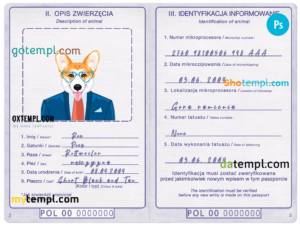 FREE editable template, Poland dog (animal, pet) passport PSD template, fully editable