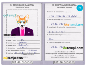 FREE editable template, Portugal dog (animal, pet) passport PSD template, completely editable