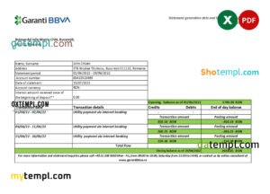 editable template, Romania Garanti BBVA bank statement, Excel and PDF template