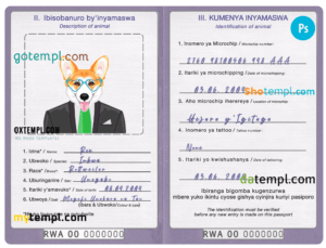 FREE editable template, Rwanda dog (animal, pet) passport PSD template, fully editable