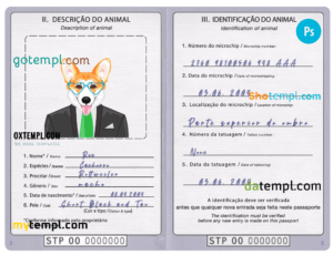FREE editable template, São Tomé and Príncipe dog (animal, pet) passport PSD template, fully editable