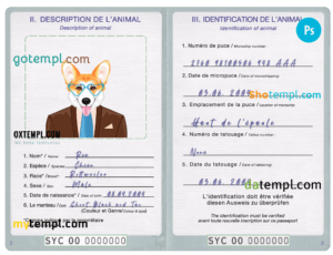 FREE editable template, Seychellas dog (animal, pet) passport PSD template, fully editable
