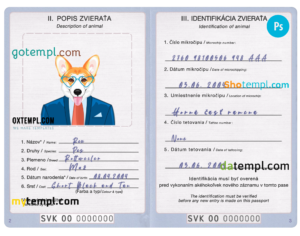 FREE editable template, Slovakia dog (animal, pet) passport PSD template, fully editable