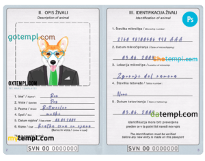 FREE editable template, Slovenia dog (animal, pet) passport PSD template, fully editable