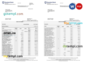 editable template, South Africa Standard bank statement, Word and PDF template, 6 pages