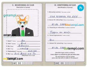 FREE editable template, Sweden dog (animal, pet) passport PSD template, completely editable