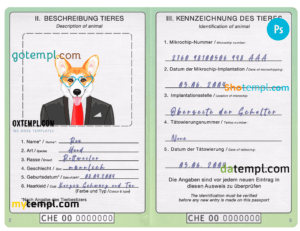 FREE editable template, Switzerland dog (animal, pet) passport PSD template, fully editable