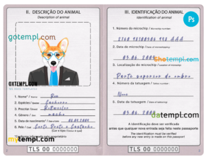 FREE editable template, Timor-Leste dog (animal, pet) passport PSD template, fully editable