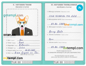 FREE editable template, Turkey dog (animal, pet) passport PSD template, completely editable