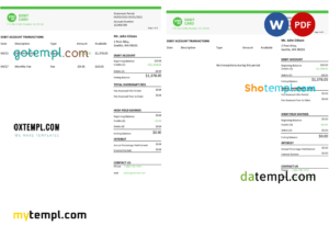 editable template, USA Green Dot bank statement Word and PDF template, 3 pages