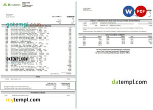 editable template, USA Regions bank statement Word and PDF template, 3 pages