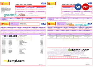 editable template, USA Syndicate bank credit card statement, Word and PDF template, 3 pages