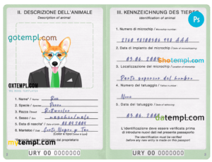 FREE editable template, Uruguay dog (animal, pet) passport PSD template, completely editable