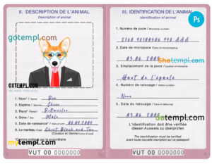 FREE editable template, Vanuatu dog (animal, pet) passport PSD template, completely editable