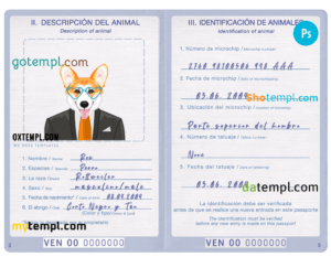 FREE editable template, Venezuela dog (animal, pet) passport PSD template, fully editable