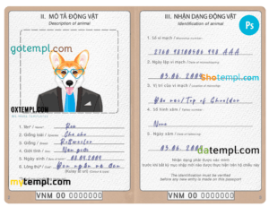FREE editable template, Vietnam dog (animal, pet) passport PSD template, fully editable