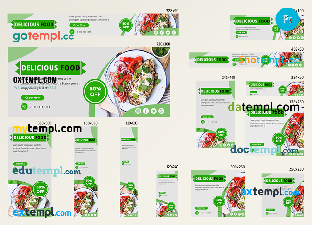 FREE editable template, # culinary green editable banner template set of 13 PSD