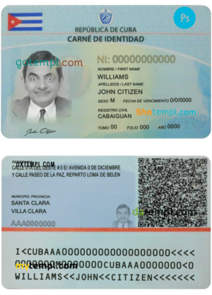 editable template, Cuba ID card PSD template, completely editable