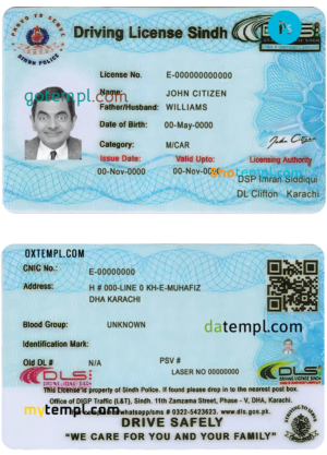 editable template, Pakistan Sindh province driving license PSD template, completely editable