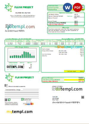editable template, # flash project universal multipurpose utility bill, Word and PDF template