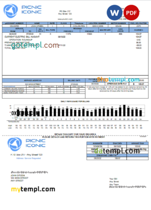 editable template, # picnic iconic universal multipurpose utility bill, Word and PDF template