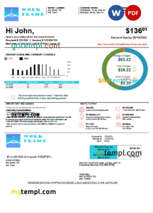 editable template, # work frame universal multipurpose utility bill, Word and PDF template