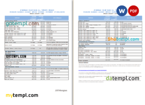 editable template, USA JP Morgan bank statement Word and PDF template, 2 pages, version 2