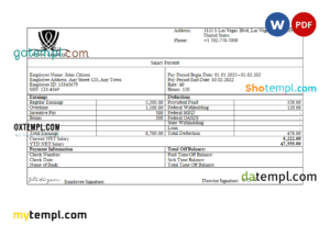 editable template, USA Wynn Resorts hospitality company pay stub Word and PDF template