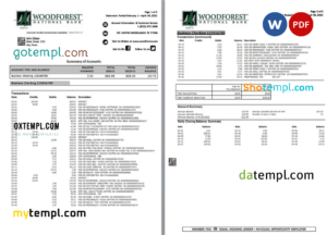 editable template, USA Woodforest bank statement Word and PDF template, 3 pages