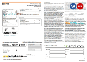 editable template, USA Discover bank statement, Word and PDF template, 5 pages