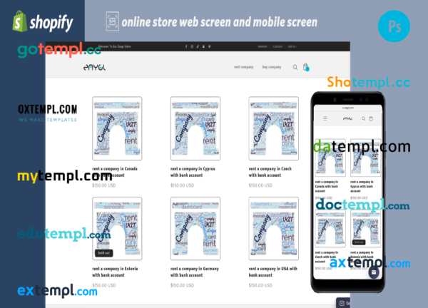 editable template, company renting fully ready online store Shopify hosted and products uploaded 30