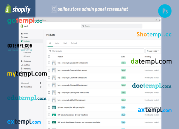 editable template, company renting fully ready online store Shopify hosted and products uploaded 30