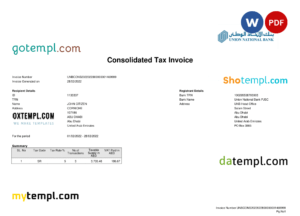 editable template, UAE Abu Dhabi Union National bank statement, Word and PDF template, 2 pages