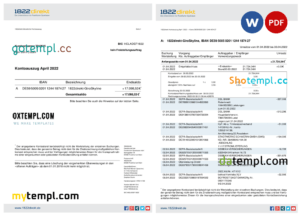 editable template, Germany 1822direkt bank statement, Word and PDF template