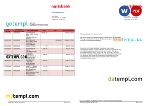 editable template, Germany Norisbank bank statement, Word and PDF template, 2 pages