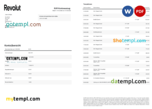 editable template, Germany Revolut EUR bank statement template in Word and PDF format, 2 pages