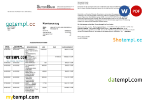 editable template, Germany Sutor bank statement, Word and PDF template, 2 pages