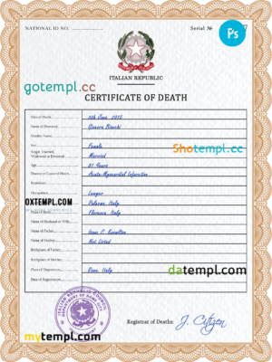 editable template, Italy vital record death certificate PSD template, fully editable