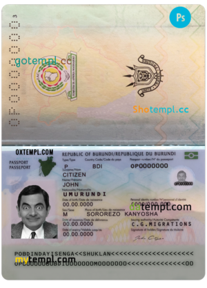 plantilla editable, Burundi pasaporte plantilla PSD, completamente editable (2019 - presente)