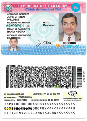 editable template, Paraguay ID card PSD template, completely editable