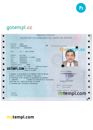 editable template, French residence permit (carte de séjour) PSD template, fully editable