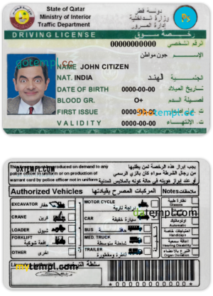 editable template, Qatar driving license PSD template, completely editable