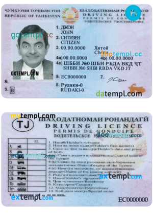 editable template, Tajikistan driving license PSD template, fully editable, version 2