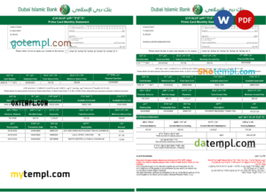 editable template, UAE Dubai Islamic bank statement template in Word and PDF format in Arabic language, 3 pages