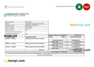 editable template, Vanuatu Asia Merchant bank statement, Excel and PDF format
