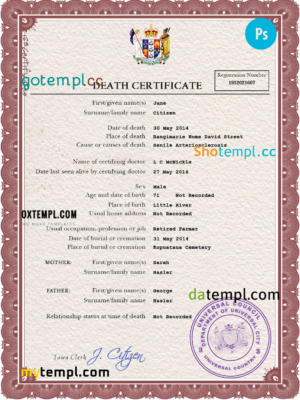 editable template, # arms first-choice vital record death certificate universal PSD template