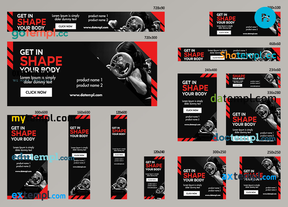 FREE editable template, # athletic routine editable banner template set of 13 PSD